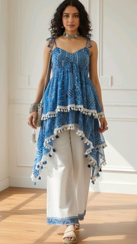 double layer kurti with lace kurta set